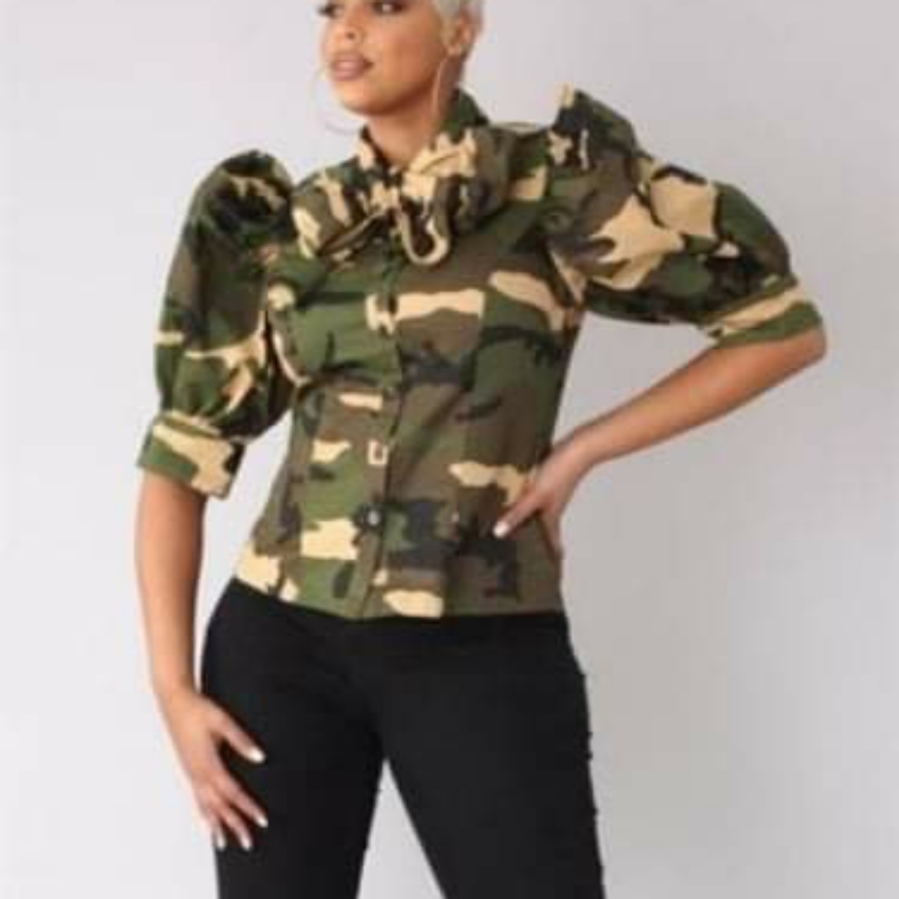 For Her Camo Bow Blouse